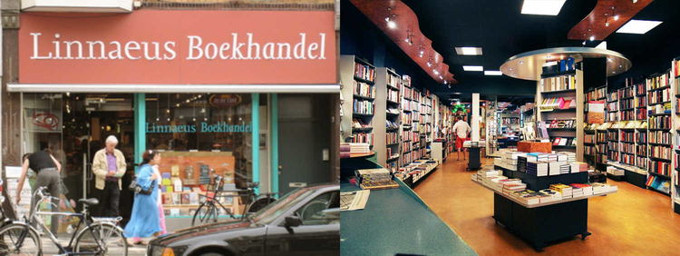 Middenweg 29 - ± 1950 .<br />In de Linnaeus Boekhandel zijn boeken over Amsterdam Oost te koop. De zaak is gevestigd aan de Middenweg 29. Helaas zijn er niet veel boekhandels meer in Oost. 