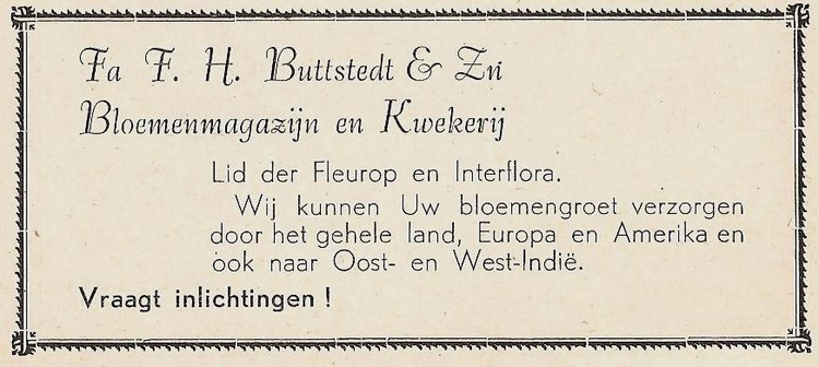 Middenweg 79 - 1948 .<br />In 1894 nam de heer F.H. Buttstedt (1891-1933) de bloemisterij van Wely over en vestigde zich Middenweg 30 (nummering is later veranderd) tussen de Middenweg en Linnaeusparkweg. Na de dood van Buttstedt senior nam Richard J.de zaak over. Na zijn in 1960 kwam er een einde aan een bedrijf dat zijn sporen op tuingebied heeft verdiend. <br />Bron: Watergraafsmeer in oude ansichten deel 2 . 