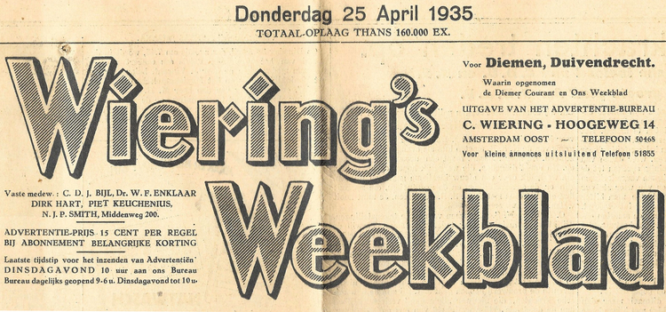 Hogeweg 14 - 1935 .<br />Bron: Wiering's Weekblad 