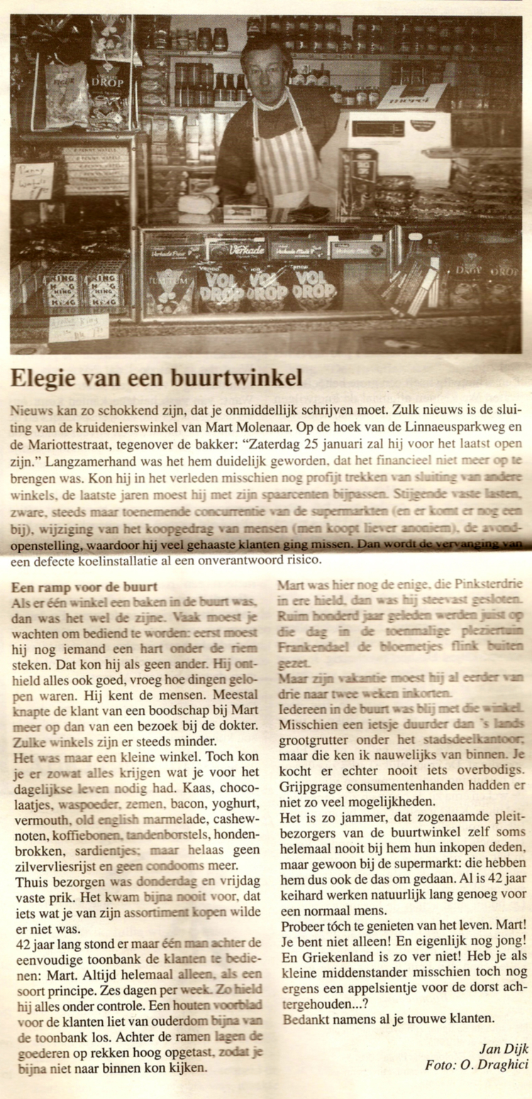Linnaeusparkweg 177 - 1997 .<br />Bron: .Meernieuws 1 februari 1997 - Jan Dijk 