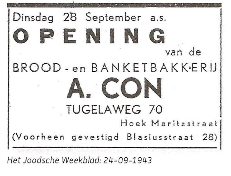 Tugalaweg 70 Brood en Banketbakker A. Con - 24-9-1943  
